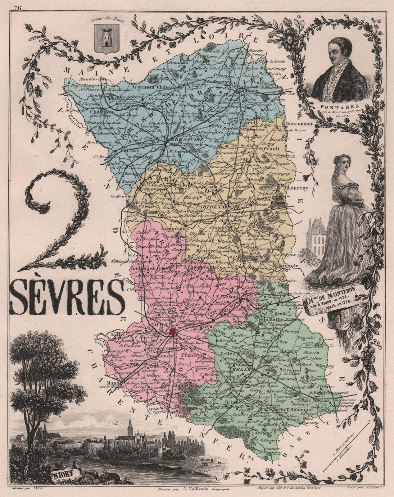 DEUX-SÈVRES. Département. Niort. Fontanes. Maintenon. VUILLEMIN 1879 old map